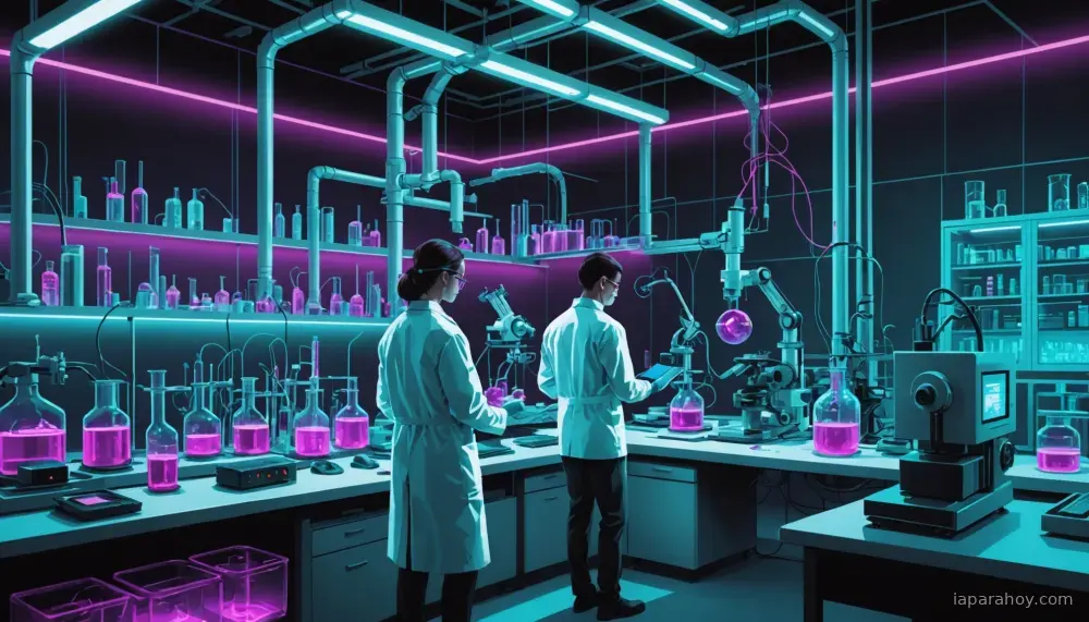 Ilustración generada con IA sobre: AstraZeneca acelera el diseño de fármacos biológicos con IA en un laboratorio automatizado