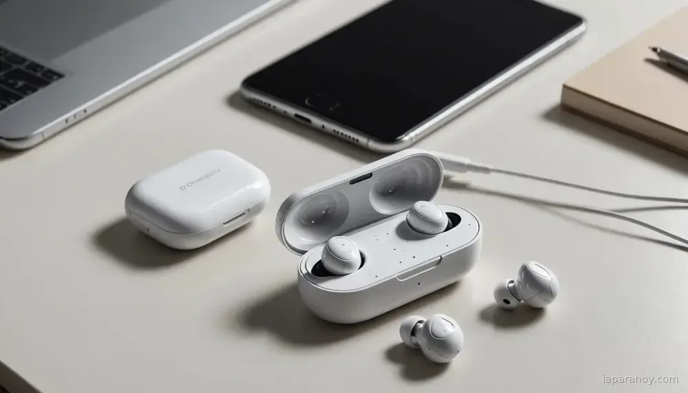 Ilustración generada con IA sobre: Plaud lanza auriculares con estuche eSIM para interactuar con agentes de IA