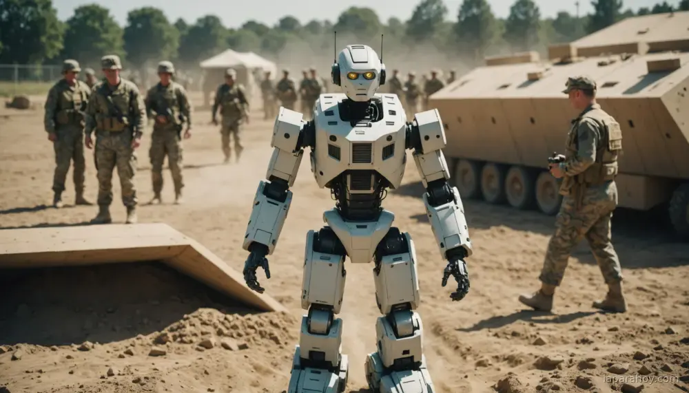 Ilustración generada con IA sobre: Startup de robots humanoides respaldada por Eric Trump se prepara para aplicaciones militares
