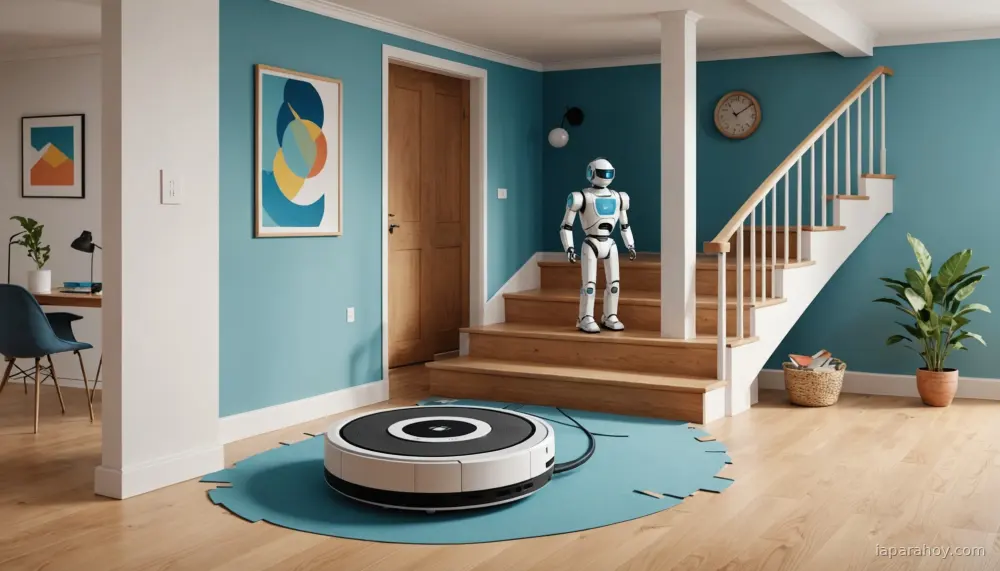 Ilustración generada con IA sobre: Roborock presenta el Saros 20, robot aspirador que sube escalones hasta 8,5 cm