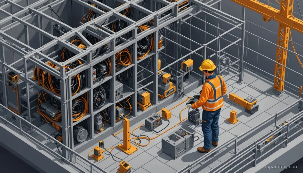 Ilustración generada con IA sobre: La carencia de electricistas y fontaneros se convierte en cuello de botella para expandir centros de datos de…