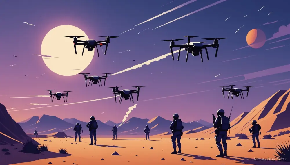 Ilustración generada con IA sobre: China demuestra enjambres de 200 drones autónomos coordinados por algoritmos