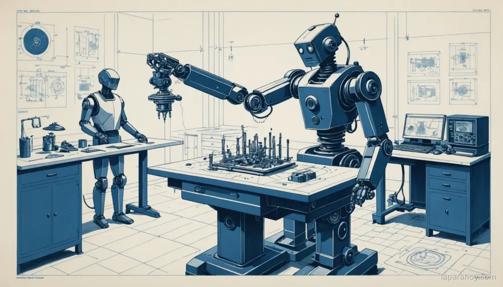 Ilustración generada con IA sobre: Google DeepMind abre MuJoCo, simulador de física para investigación en robótica