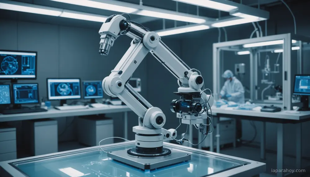 Ilustración generada con IA sobre: Multiply Labs automatiza la manufactura de terapias celulares con robots y reduce costos un 70%