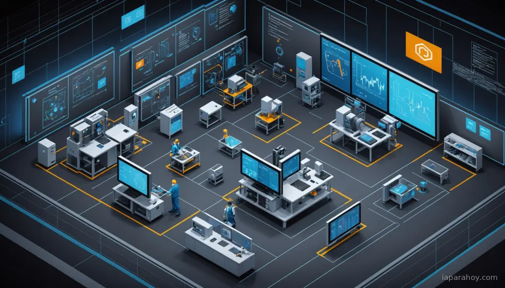 Ilustración generada con IA sobre: NVIDIA y Dassault Systèmes amplían gemelos digitales e IA física para simulación industrial