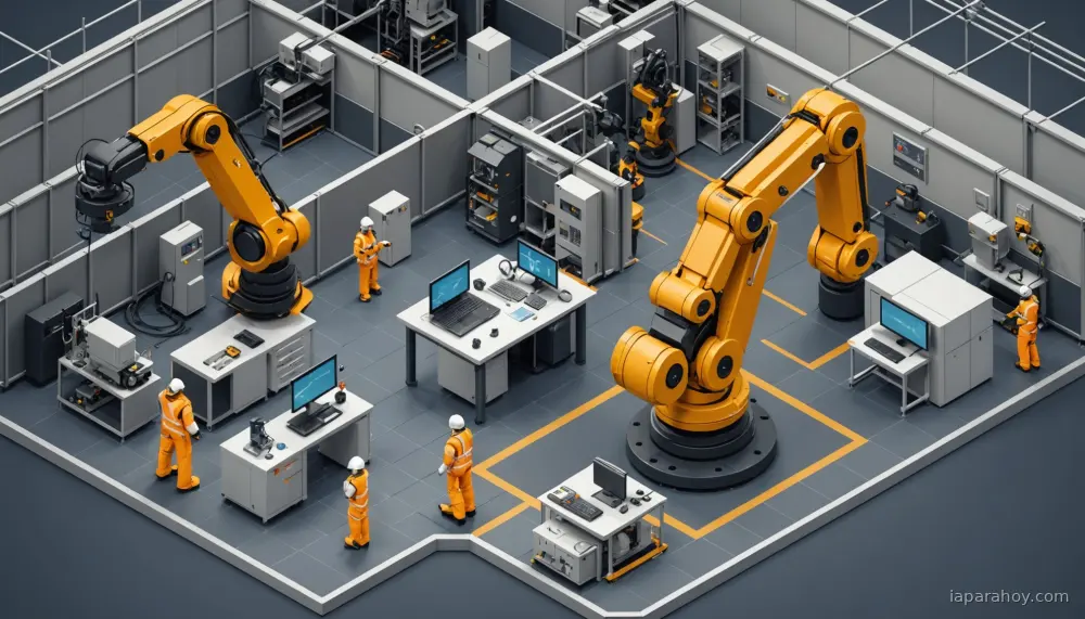 Ilustración generada con IA sobre: ABB Robotics integra NVIDIA Omniverse para cerrar brecha simulación-realidad en robots