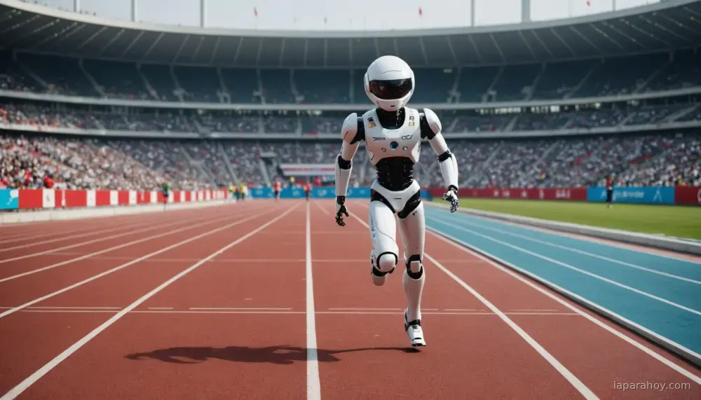 Ilustración generada con IA sobre: Robot chino bate el récord de Usain Bolt en los 100 metros de las Olimpiadas de robots humanoides