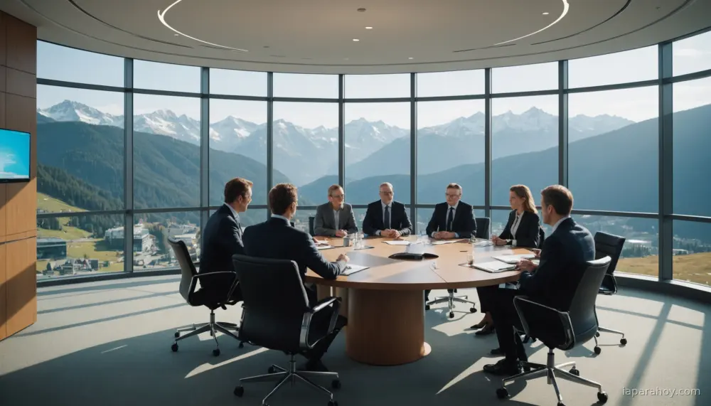 Ilustración generada con IA sobre: La IA domina la agenda de Davos 2026, desplazando temas tradicionales