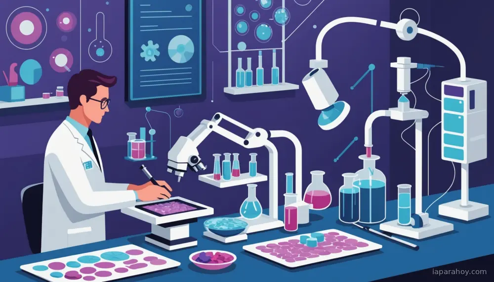 Ilustración generada con IA sobre: IA acelera descubrimiento de fármacos para enfermedades raras ante escasez de talento