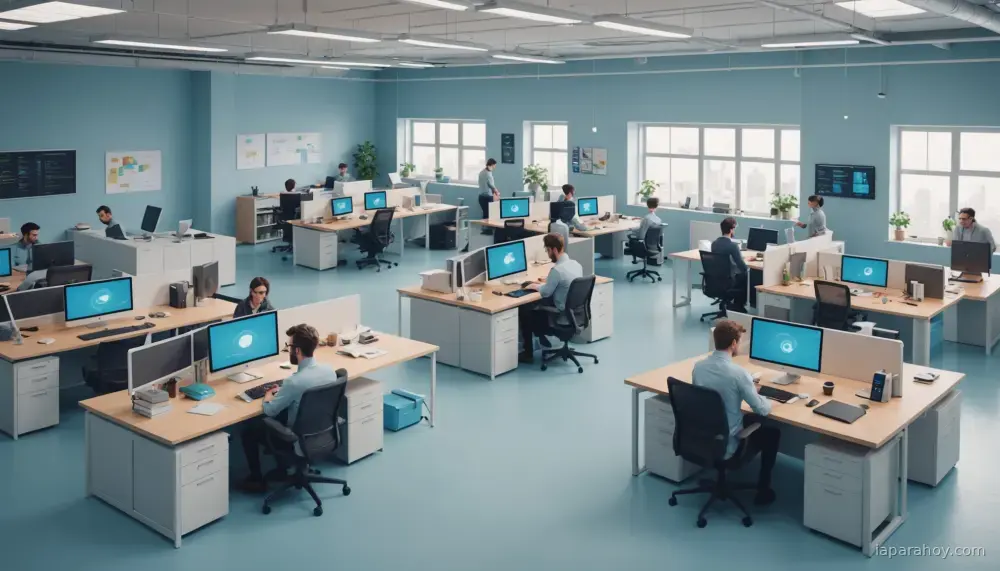 Ilustración generada con IA sobre: monday.com escala agentes IA en producción con 90% de ingenieros usando herramientas de código