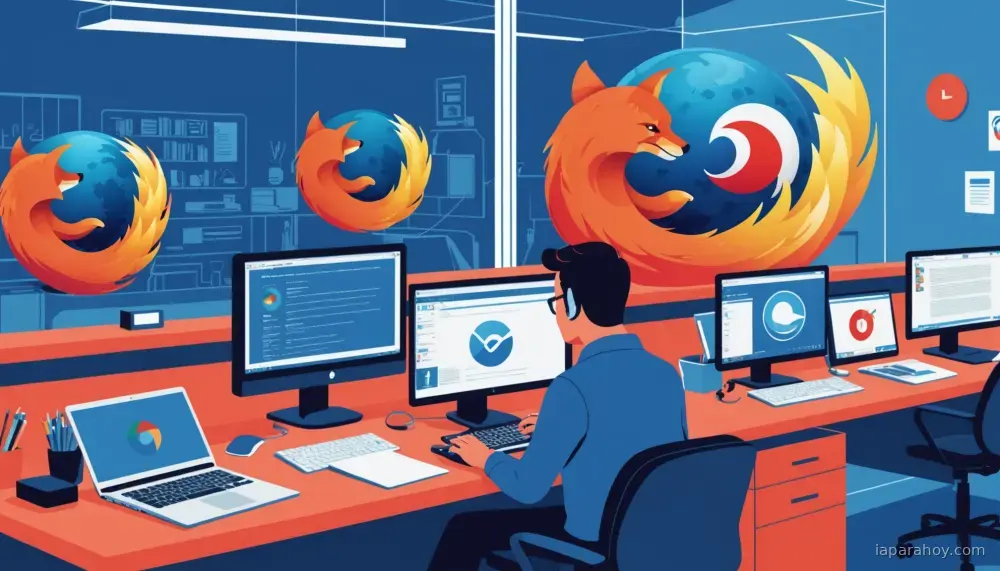 Ilustración generada con IA sobre: Puter compila Firefox a WebAssembly usando IA, permitiendo un navegador dentro de otro navegador