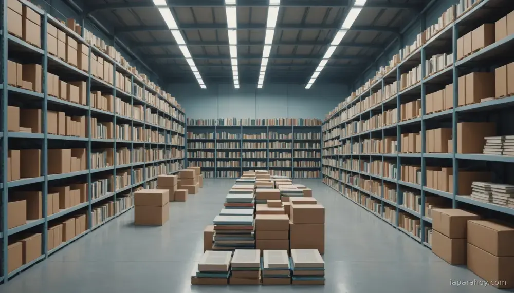 Ilustración generada con IA sobre: Amazon compra miles de libros raros para entrenar su IA, según investigación con AirTag