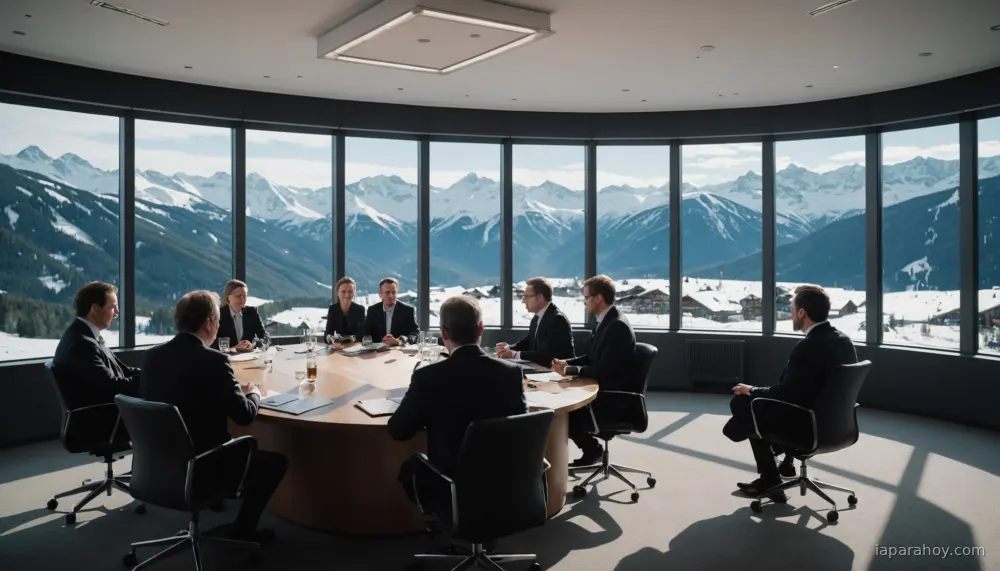 Ilustración generada con IA sobre: Davos 2026: Líderes de IA y Trump comparten escena mientras OpenAI lanza publicidad en ChatGPT