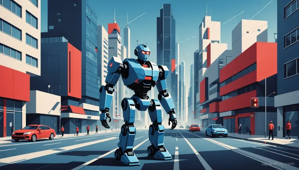 Ilustración generada con IA sobre: China despliega 15 robots humanoides para dirigir tráfico en Hangzhou