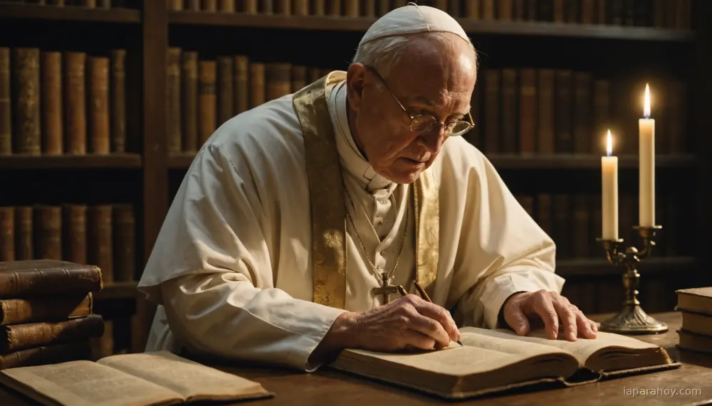 Ilustración generada con IA sobre: El Papa cita a Tolkien para criticar el dominio tecnocrático de la IA