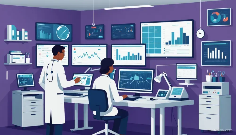 Ilustración generada con IA sobre: Sanitarios y farmacéuticas crean profesiones híbridas entre ciencia y tecnología con IA