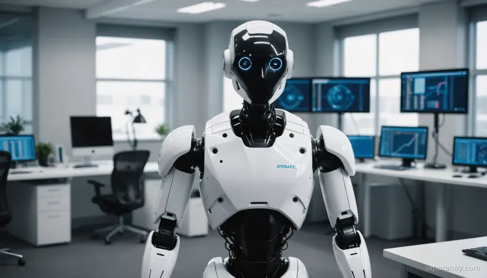 Ilustración generada con IA sobre: Marc Benioff pone a prueba la IA conversacional del robot Optimus de Tesla