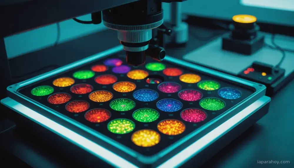 Ilustración generada con IA sobre: Método de deep learning reduce canales fluorescentes necesarios en cribado de fármacos
