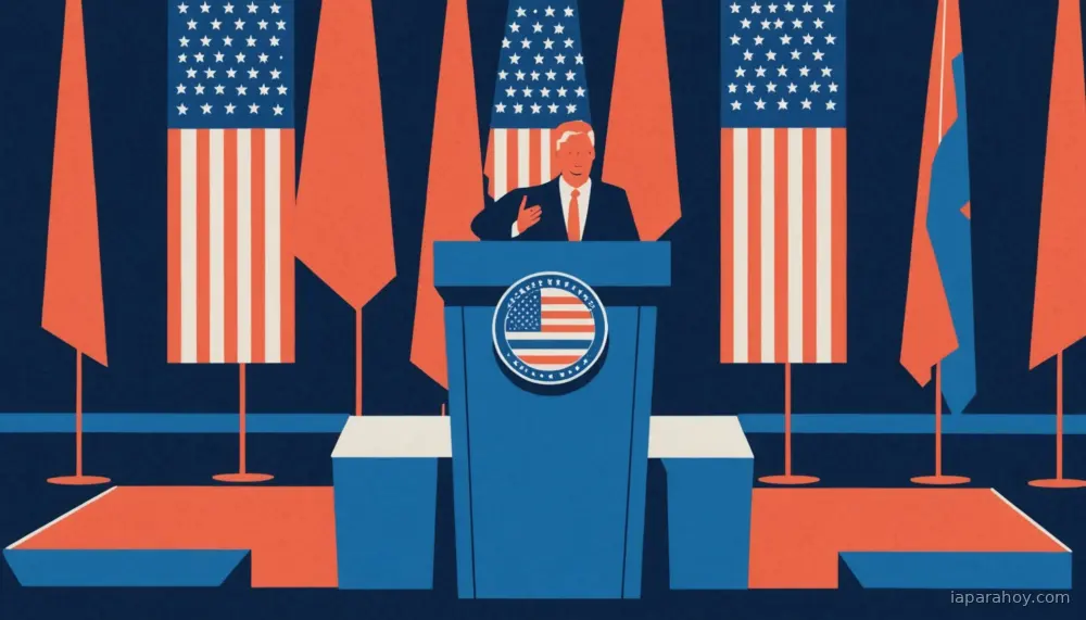 Ilustración generada con IA sobre: Trump minimiza los riesgos existenciales de la IA y prioriza la carrera tecnológica con China