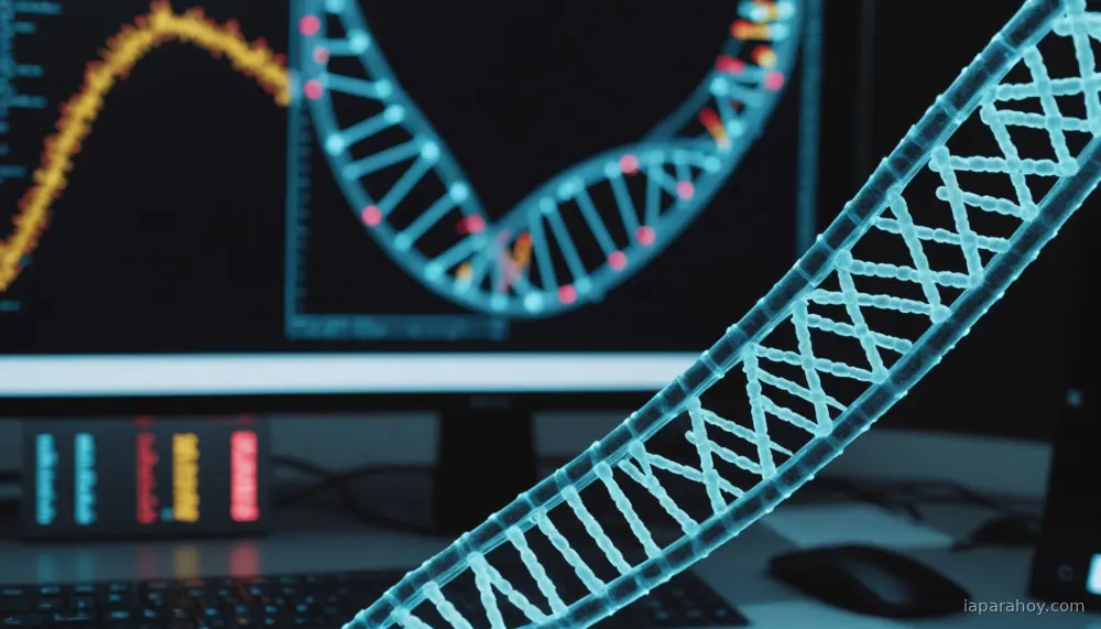 Ilustración generada con IA sobre: Expertos matizan el alcance de AlphaGenome, el modelo de Google DeepMind para variantes del ADN