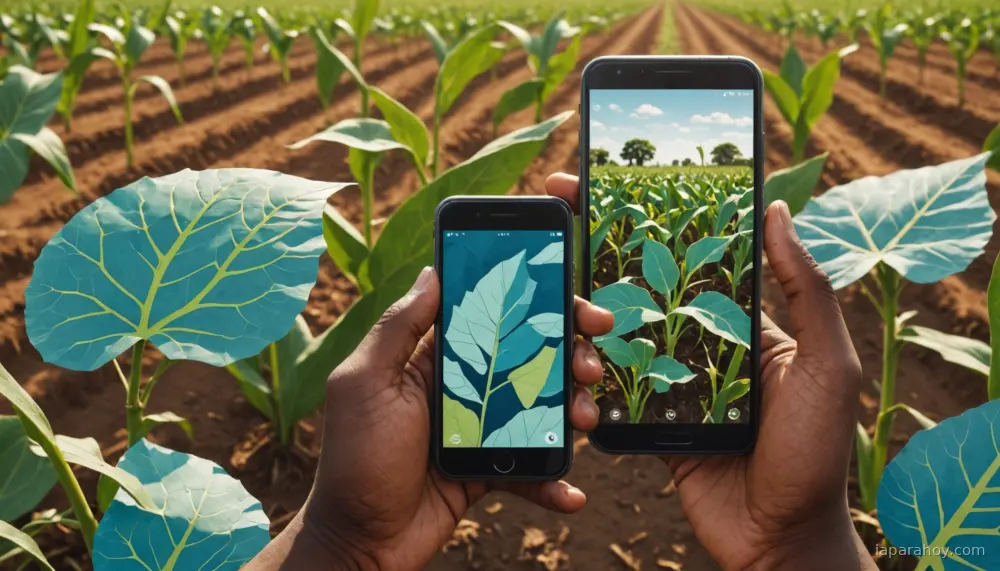 Ilustración generada con IA sobre: Bill Gates promociona KilimoAI, app que diagnostica enfermedades de cultivos en Tanzania mediante foto