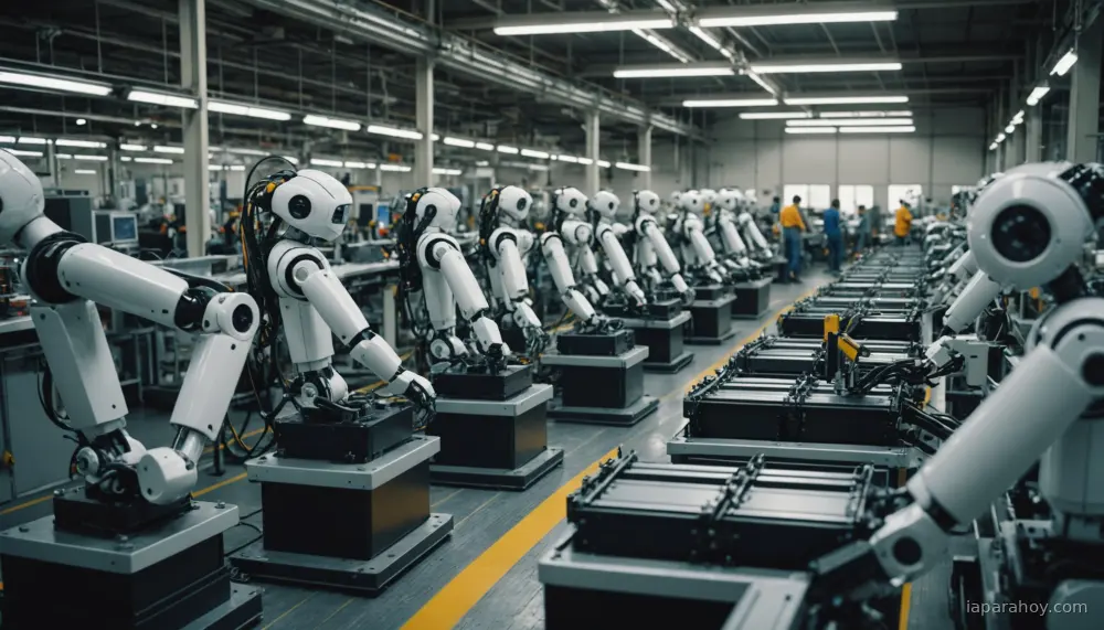 Ilustración generada con IA sobre: Fabricantes chinos de coches eléctricos vuelcan capacidad industrial en robots humanoides asequibles