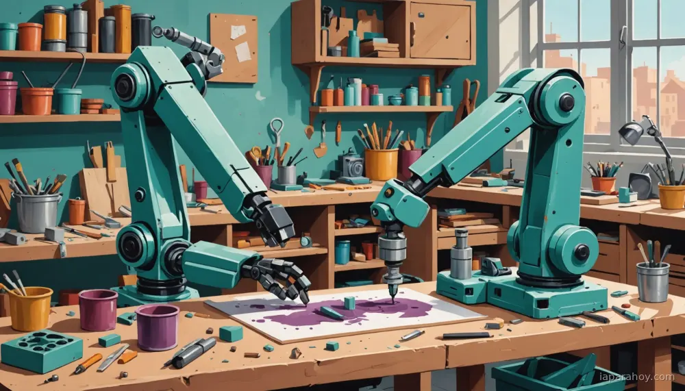 Ilustración generada con IA sobre: RoboCat: agente automejorable de DeepMind que aprende tareas robóticas con pocos datos